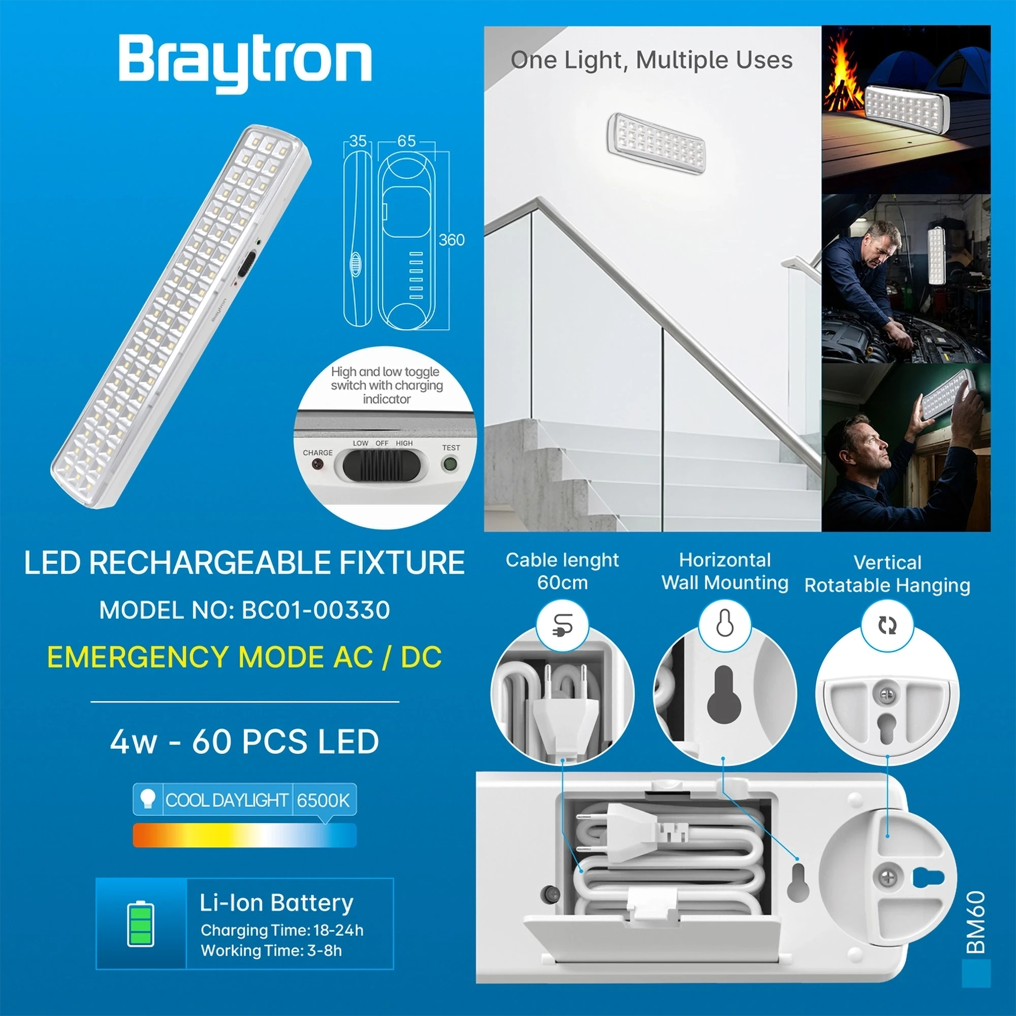 LED punjiva lampa BM60 60 LED 6500K - Slika 3