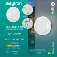LED brodska svetiljka okrugla 18W CCT sa senzorom bela IP65 Braytron Bulkhead