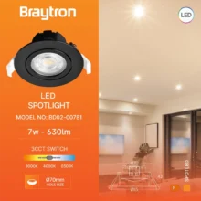 LED spot svetiljka okrugla 7W crna CCT IP20 Braytron SpotLED G3