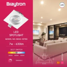LED spot svetiljka kvadratna 7W bela CCT IP20 Braytron SpotLED G3
