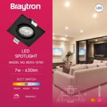 LED spot svetiljka kvadratna 7W crna CCT IP20 Braytron SpotLED G3