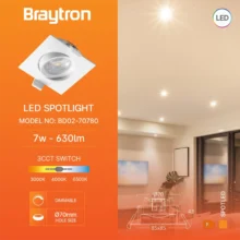 Dimabilna LED spot svetiljka kvadratna 7W bela CCT IP20 Braytron SpotLED G3