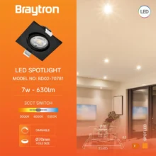 Dimabilna LED spot svetiljka kvadratna 7W crna CCT IP20 Braytron SpotLED G3