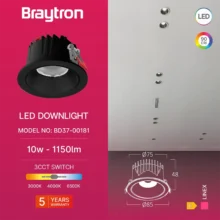 LED downlight ugradni 10W crni CCT IP20 Braytron LineX
