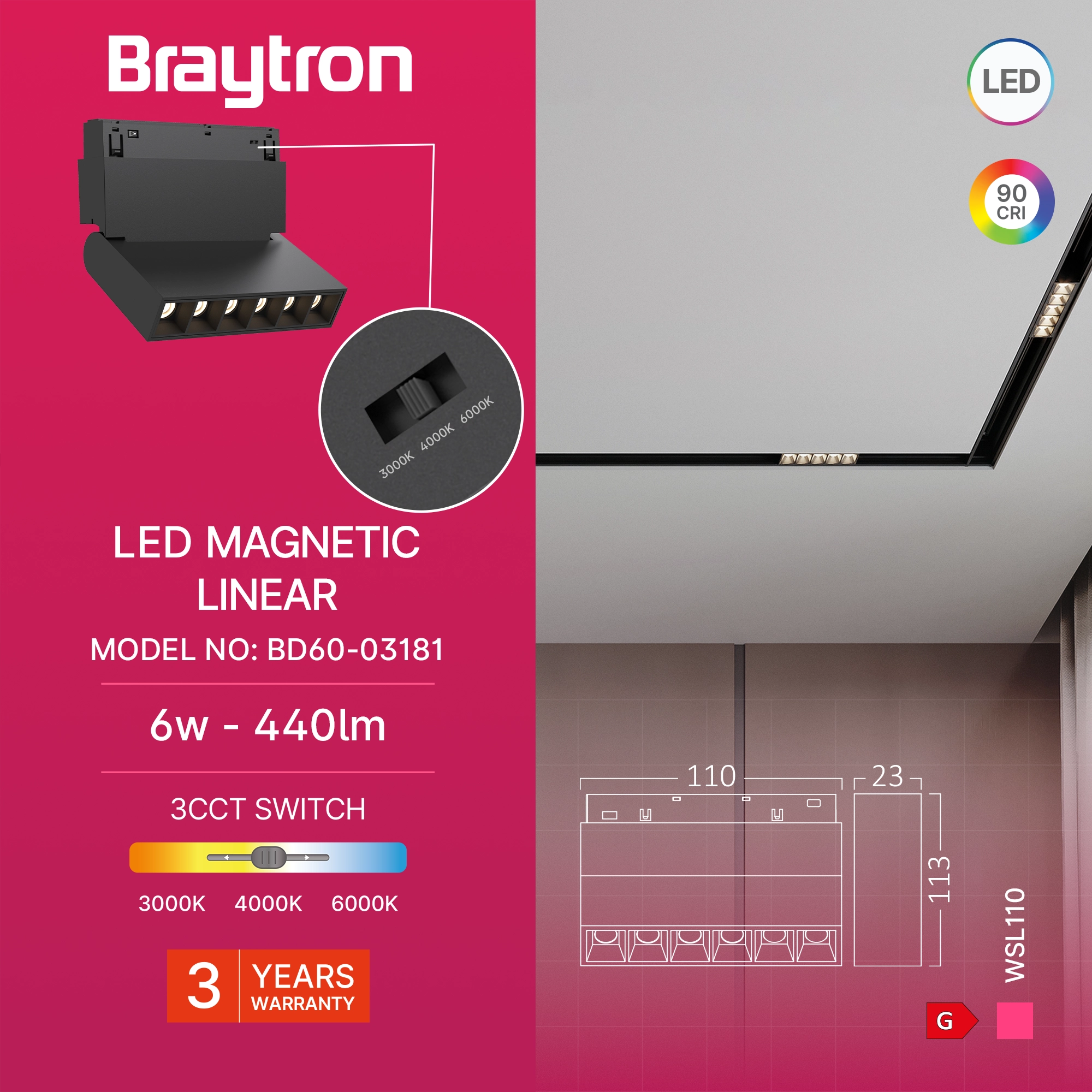Magnetni zidni osvetljivač 6W CCT 48VDC MagLine - Slika 3