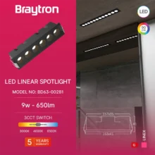 LED linijska svetiljka 9W 3IN1 crna Braytron LineX