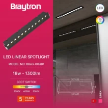 LED linijska svetiljka 18W 3IN1 crna Braytron LineX