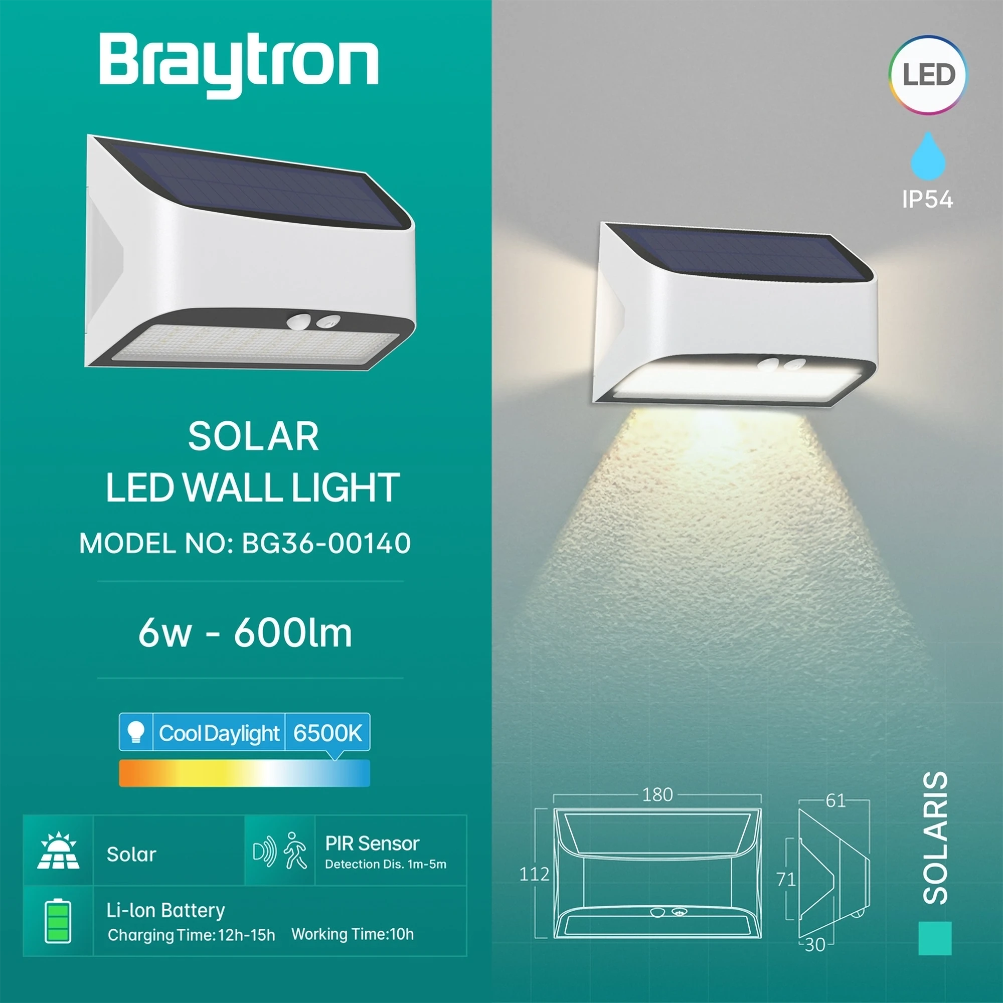 Solarna zidna svetiljka Bry Solaris W1B 6W 6500K IP54 - Слика 3