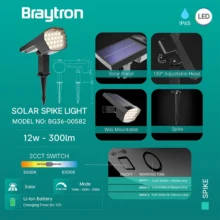 Solarna ubodna baštenska svetiljka 12W 2IN1 siva IP65 Braytron SpotLux