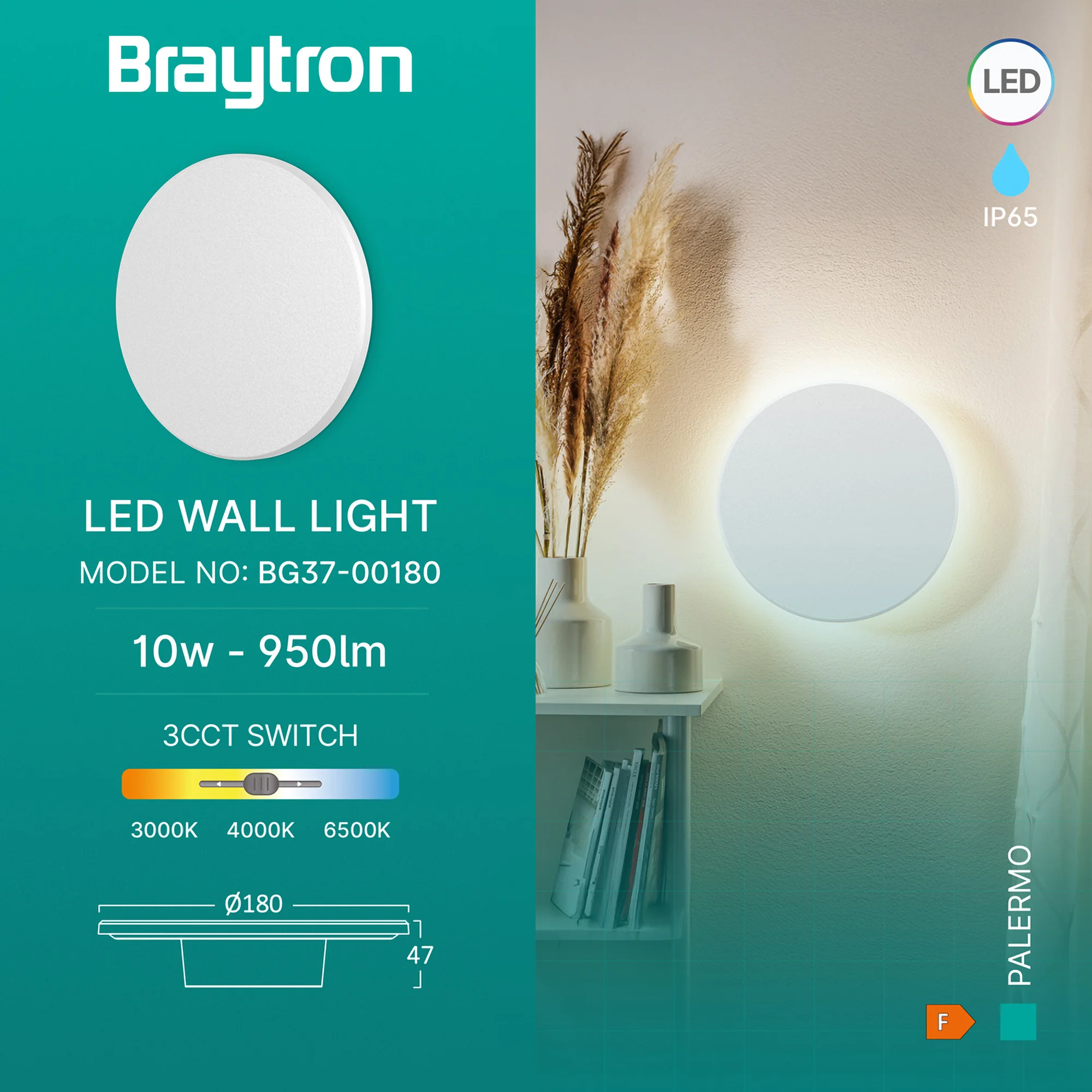 LED zidna spoljna svetiljka okrugla 10W CCT bela IP65 Braytron Palermo - Слика 3