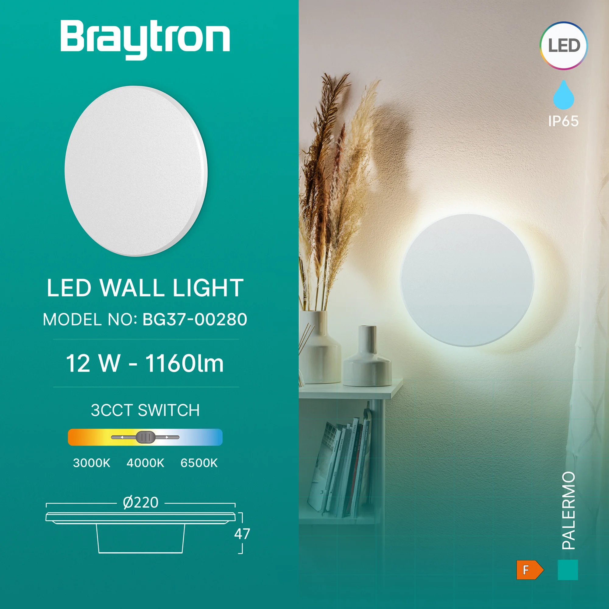 LED zidna spoljna svetiljka okrugla 12W CCT bela IP65 Braytron Palermo - Слика 3