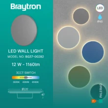 LED zidna spoljna svetiljka okrugla 12W CCT tamno siva IP65 Braytron Palermo