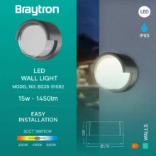 LED zidna spoljna svetiljka okrugla 15W CCT tamno siva IP65 Braytron Walls G1