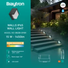 LED zidna spoljna svetiljka kvadratna 15W 3000K crna IP65 Braytron Walls G1