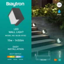 LED zidna spoljna svetiljka kvadratna 15W CCT tamno siva IP65 Braytron Walls G1