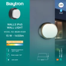 LED zidna spoljna svetiljka okrugla 15W 3000K crna IP65 Braytron Walls G2