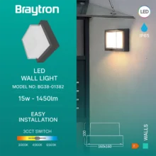 LED zidna spoljna svetiljka kvadratna 15W CCT tamno siva IP65 Braytron Walls G2