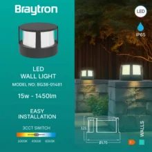 LED zidna spoljna svetiljka okrugla visoka 15W CCT crna IP65 Braytron Walls G1