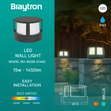 LED zidna spoljna svetiljka okrugla visoka 15W CCT siva IP65 Braytron Walls G1
