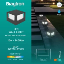 LED zidna spoljna svetiljka okrugla 15W CCT crna IP65 Braytron Walls G1