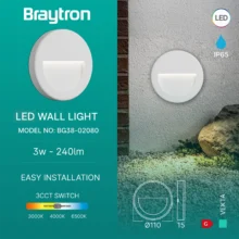 LED zidna spoljna svetiljka okrugla 3W CCT bela IP65 Braytron Vekta B