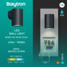 LED zidna spoljna spot svetiljka okrugla 9W CCT siva IP65 Braytron Vekta D