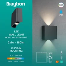 LED zidna spoljna svetiljka dvosmerna 2x1W CCT siva IP65 Braytron Vector B