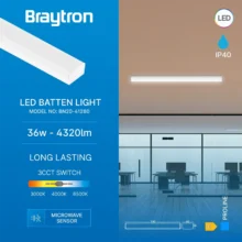 LED linijska svetiljka 1,2 m 36W CCT Braytron ProLine Pro sa senzorom pokreta