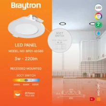 LED panel ugradni okrugli 3″ 3W CCT bela Braytron Panel Plus