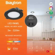 LED panel ugradni okrugli 3″ 3W CCT crna Braytron Panel Plus
