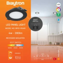 LED panel ugradni okrugli 3″ 4W CCT DIM crna Braytron SmartPanel