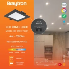 LED panel ugradni kvadratni 3″ 4W CCT DIM crna Braytron PanelLine