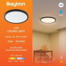 LED plafonjera okrugla 26W crna CCT 3u1 Braytron Jade