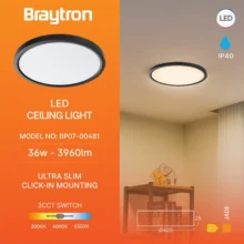 LED plafonjera okrugla 36W crna CCT 3u1 Braytron Jade