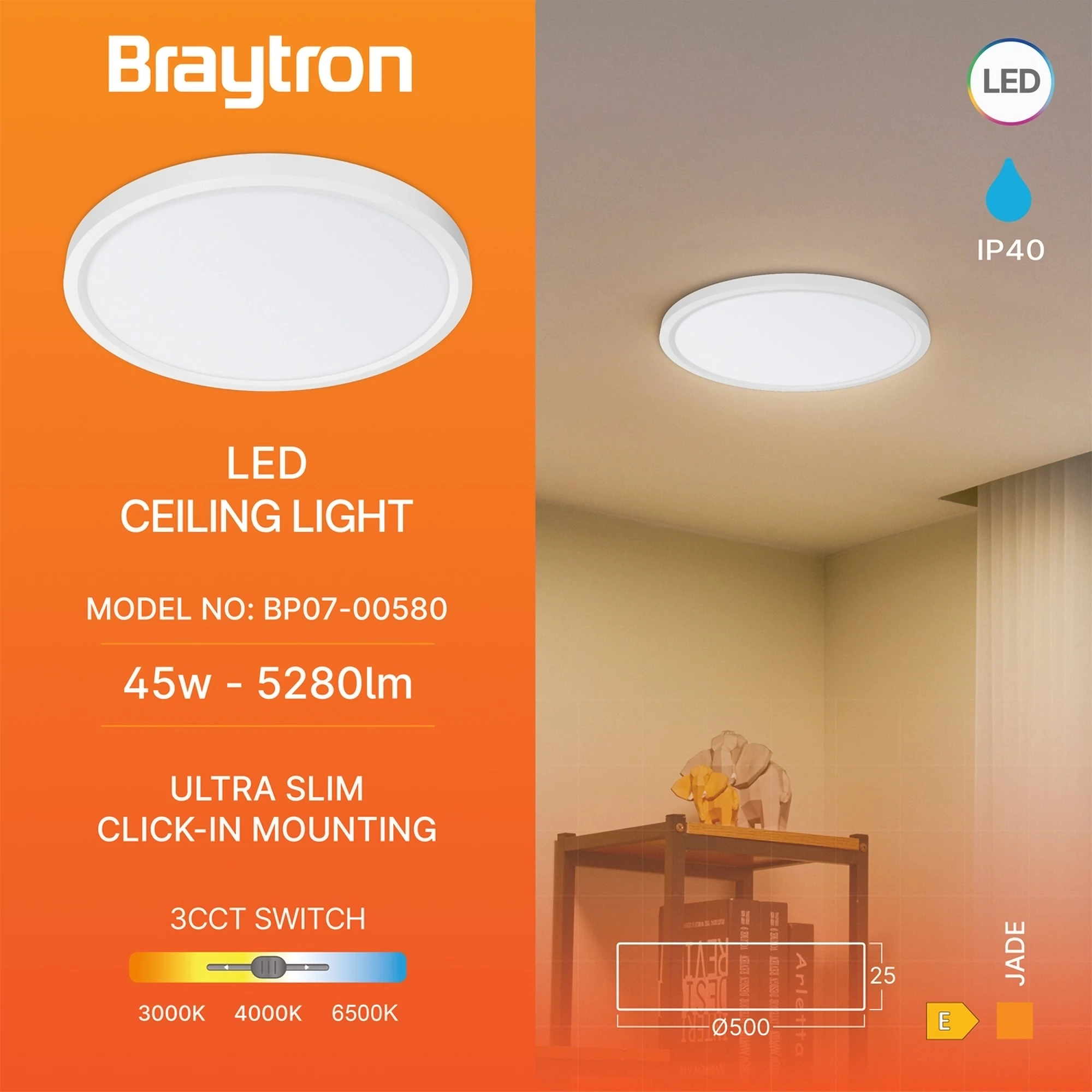 LED plafonjera okrugla 45W bela CCT 3u1 Braytron Jade - Слика 3