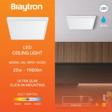 LED plafonjera kvadratna 20W bela CCT 3u1 Braytron Jade