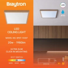 LED plafonjera kvadratna 20W drvo CCT 3u1 Braytron Jade