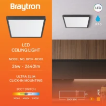 LED plafonjera kvadratna 26W crna CCT 3u1 Braytron Jade