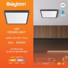 LED plafonjera kvadratna 36W crna CCT 3u1 Braytron Jade