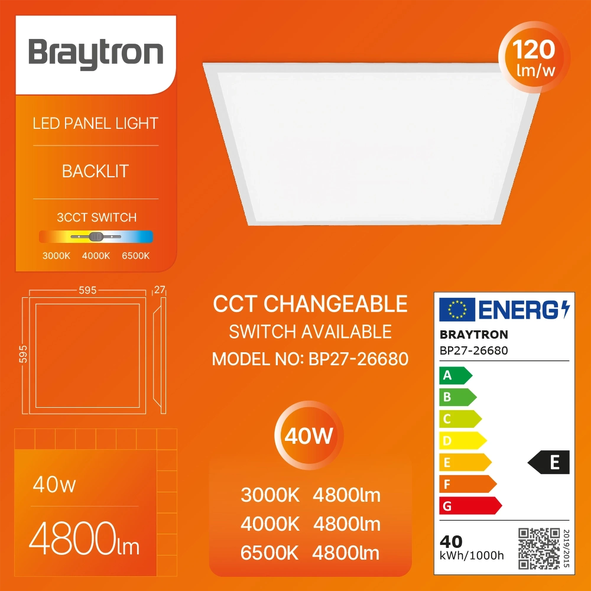 LED panel ugradni 595x595 40W CCT Braytron Bright Pro - Slika 3
