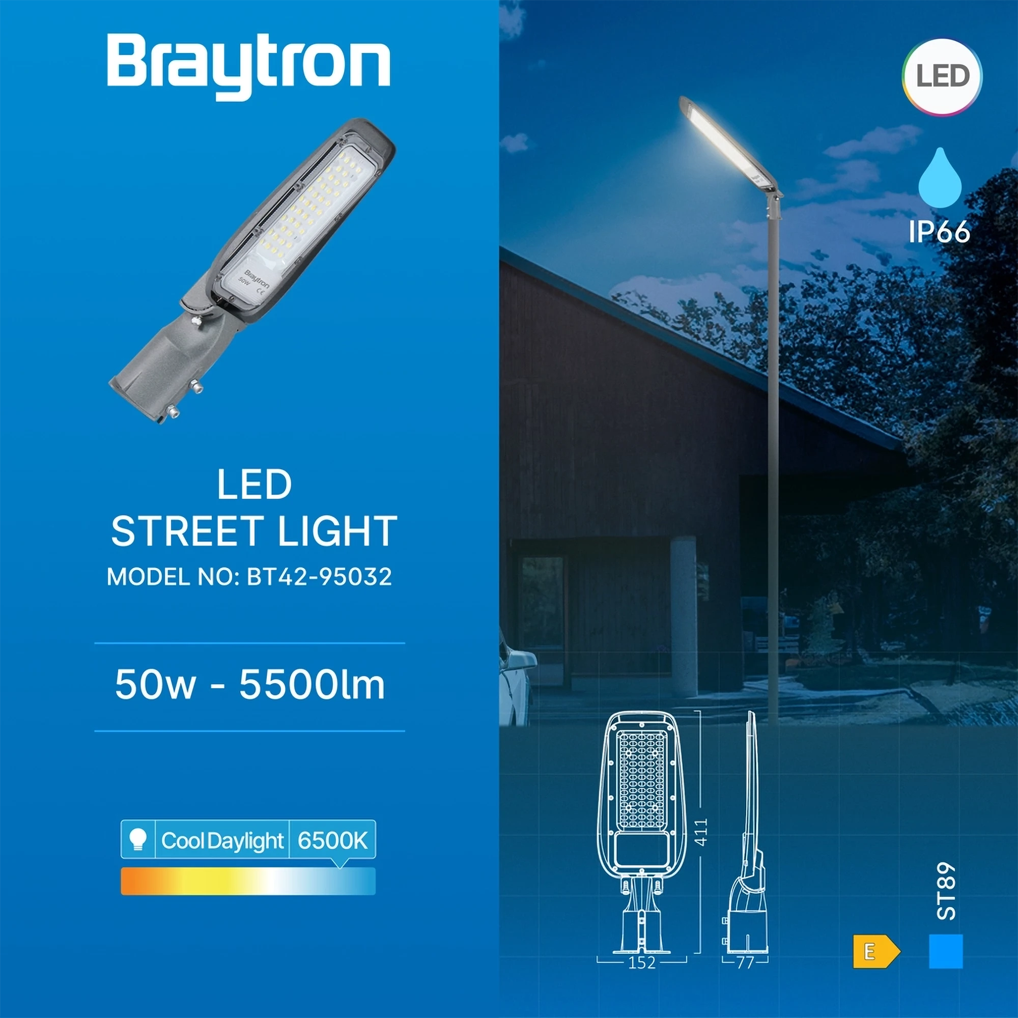 LED ulična svetiljka 50W 6500K siva StreetLine Plus IP66 Braytron - Слика 3