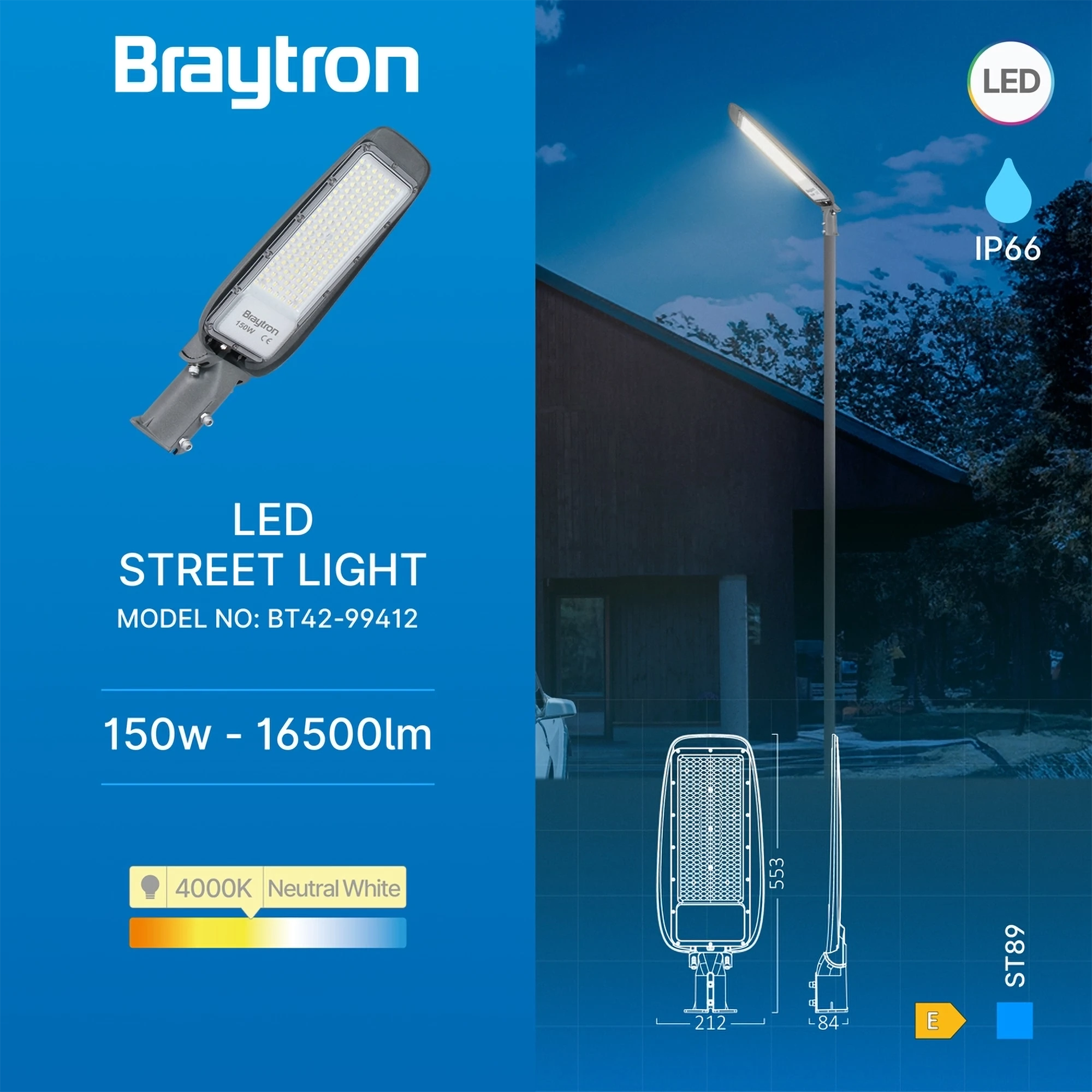 LED ulična svetiljka 150W 4000K siva StreetLine Plus IP66 Braytron - Слика 3