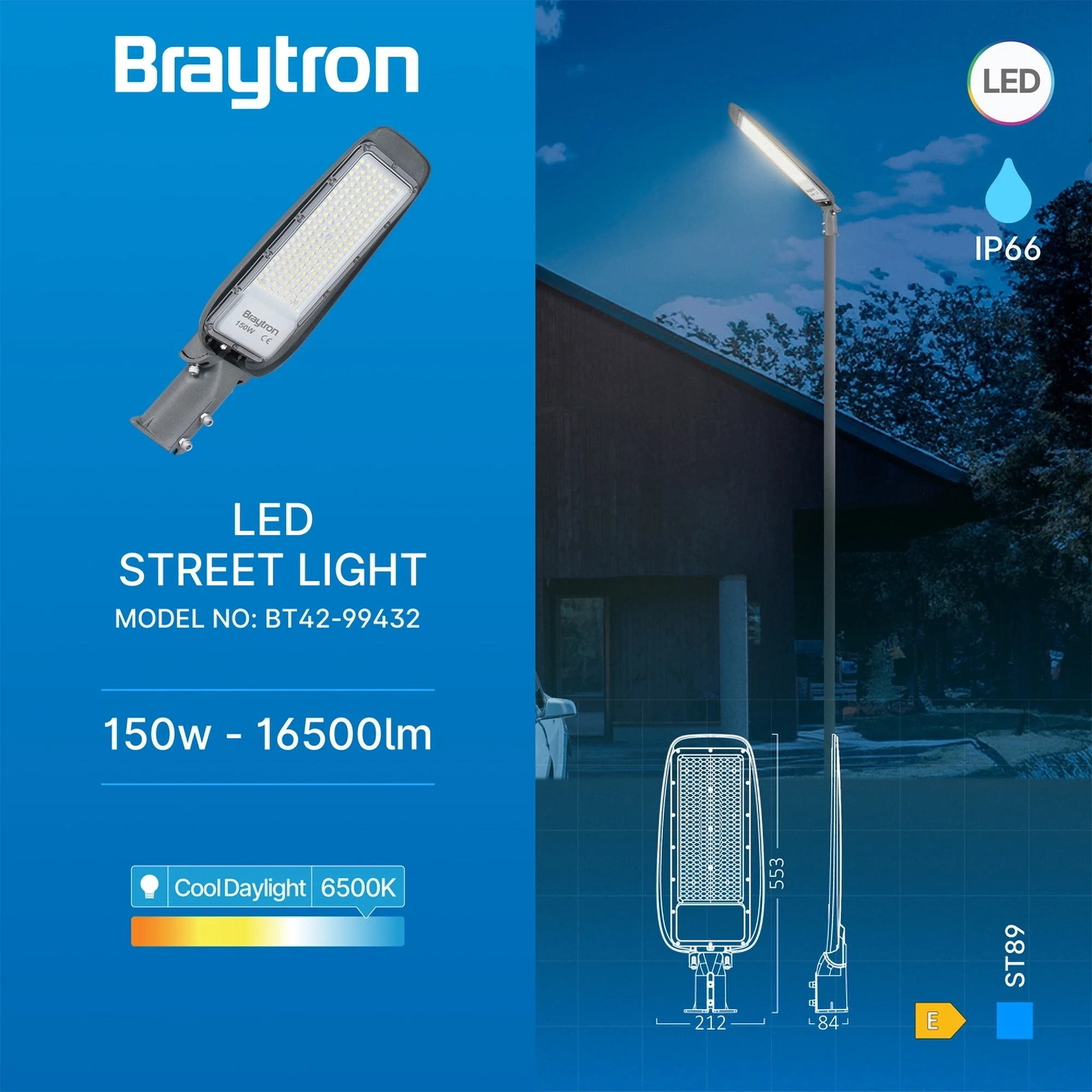 LED ulična svetiljka 150W 6500K siva StreetLine Plus IP66 Braytron - Слика 3