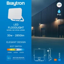LED reflektor 30W CCT sa senzorom bela IP65 Braytron Flood White