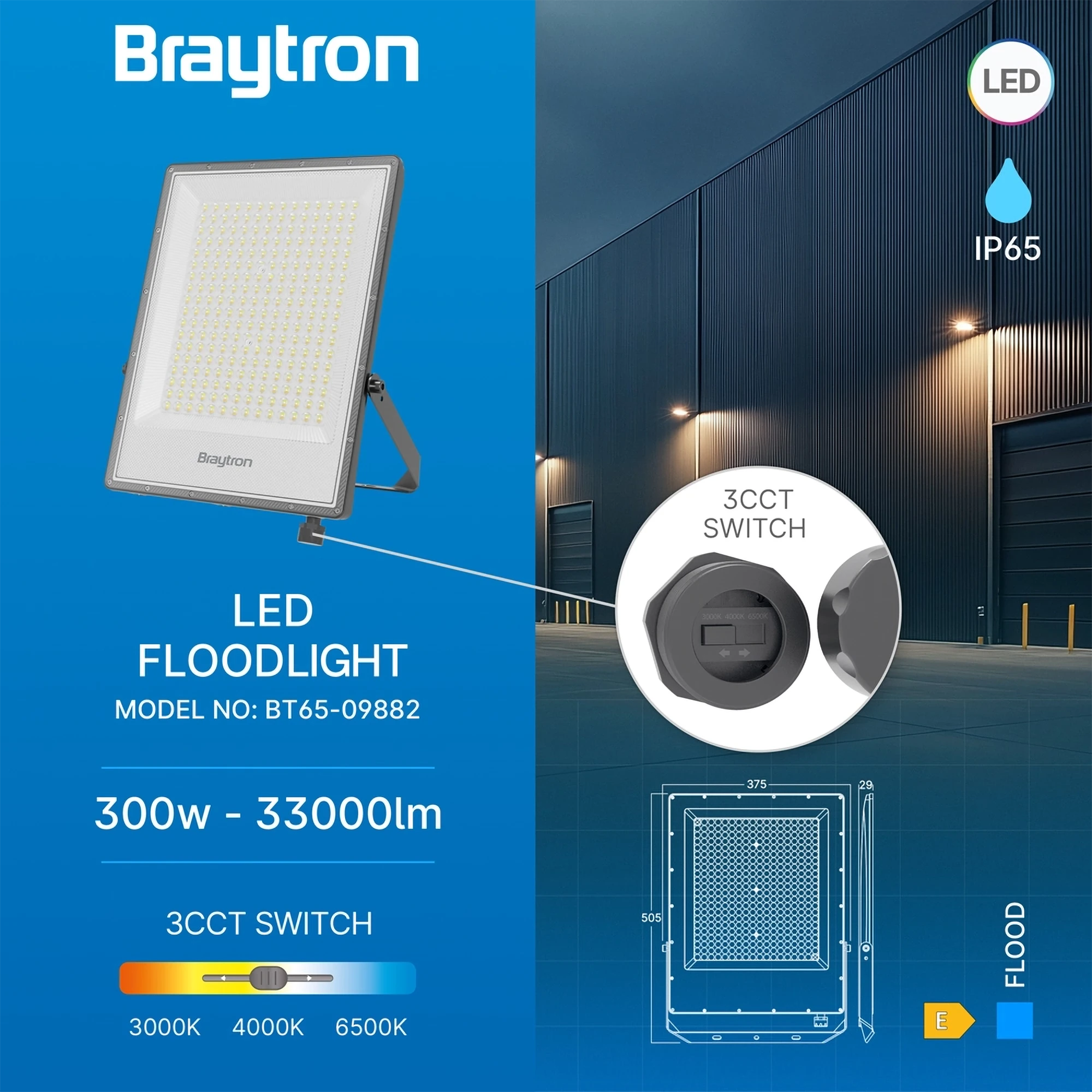 LED reflektor 300W CCT siva IP65 Braytron ProFlood - Слика 3