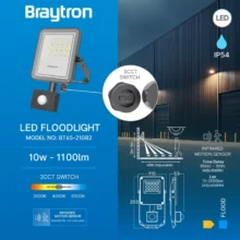 LED reflektor 10W CCT sa senzorom siva IP54 Braytron ProFlood