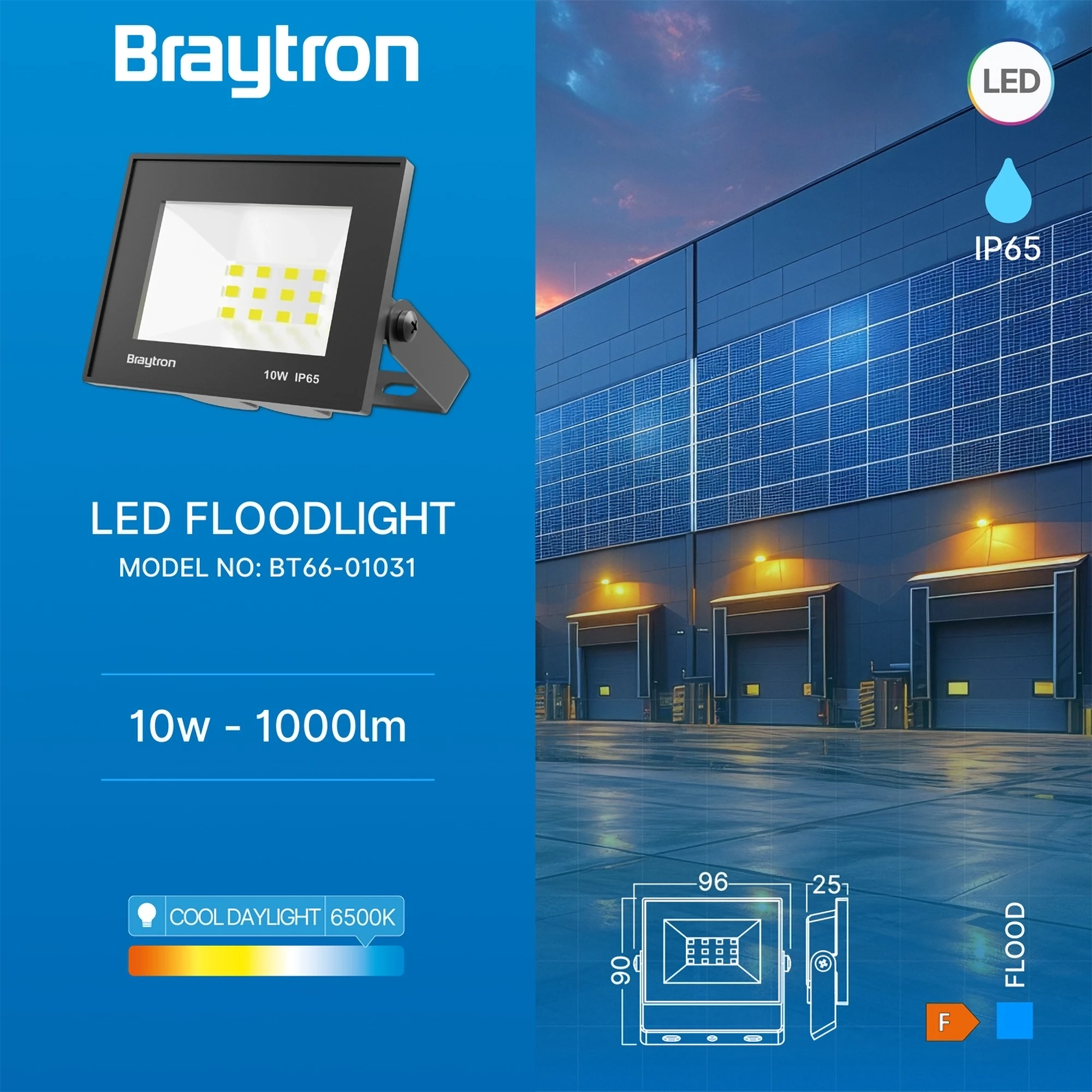 LED reflektor 10W 6500K crna IP65 Braytron Flood Compact - Слика 3