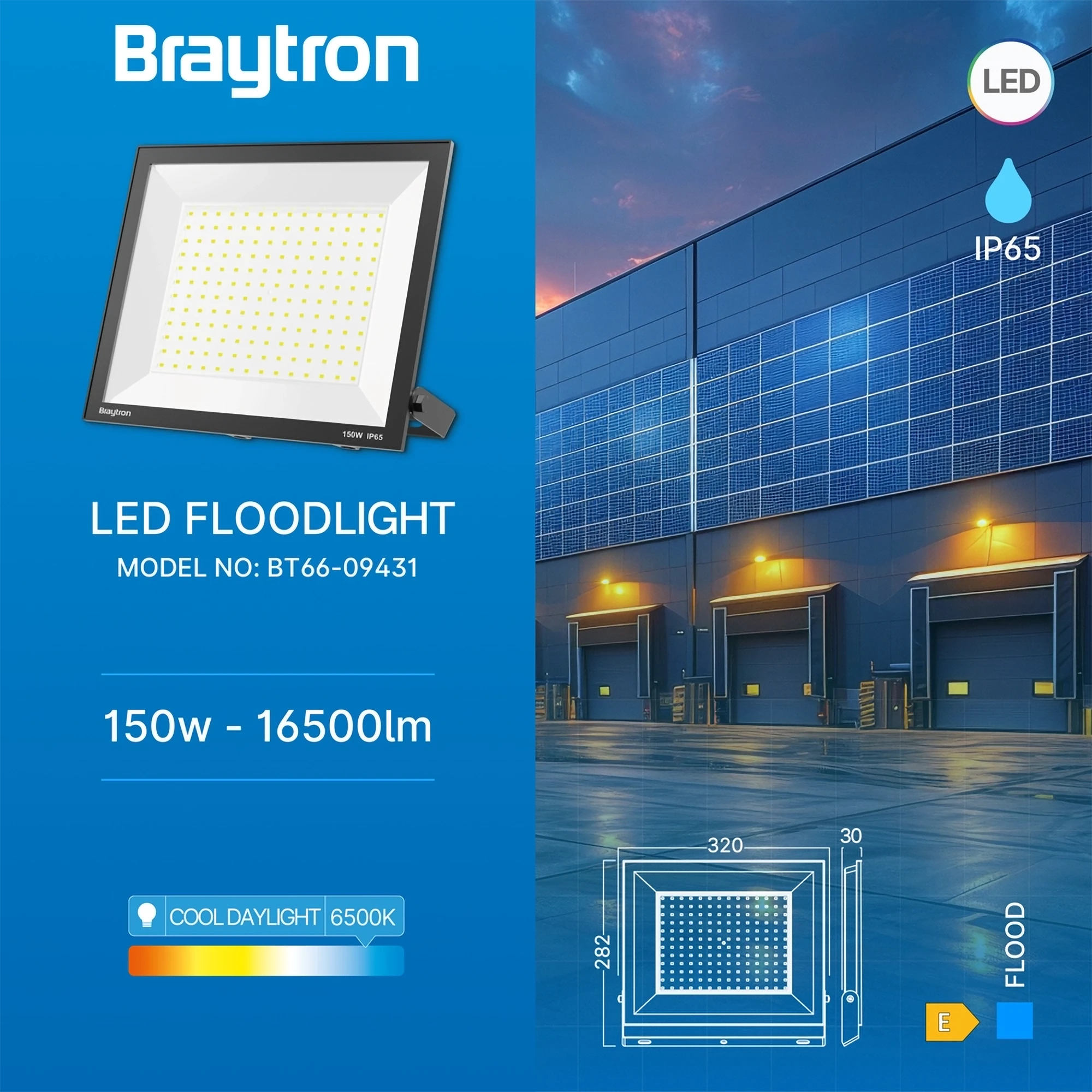 LED reflektor 150W 6500K crna IP65 Braytron Flood Compact - Слика 3