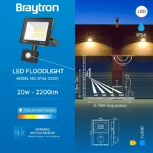 LED reflektor 20W 6500K sa senzorom crna IP54 Braytron Flood Compact