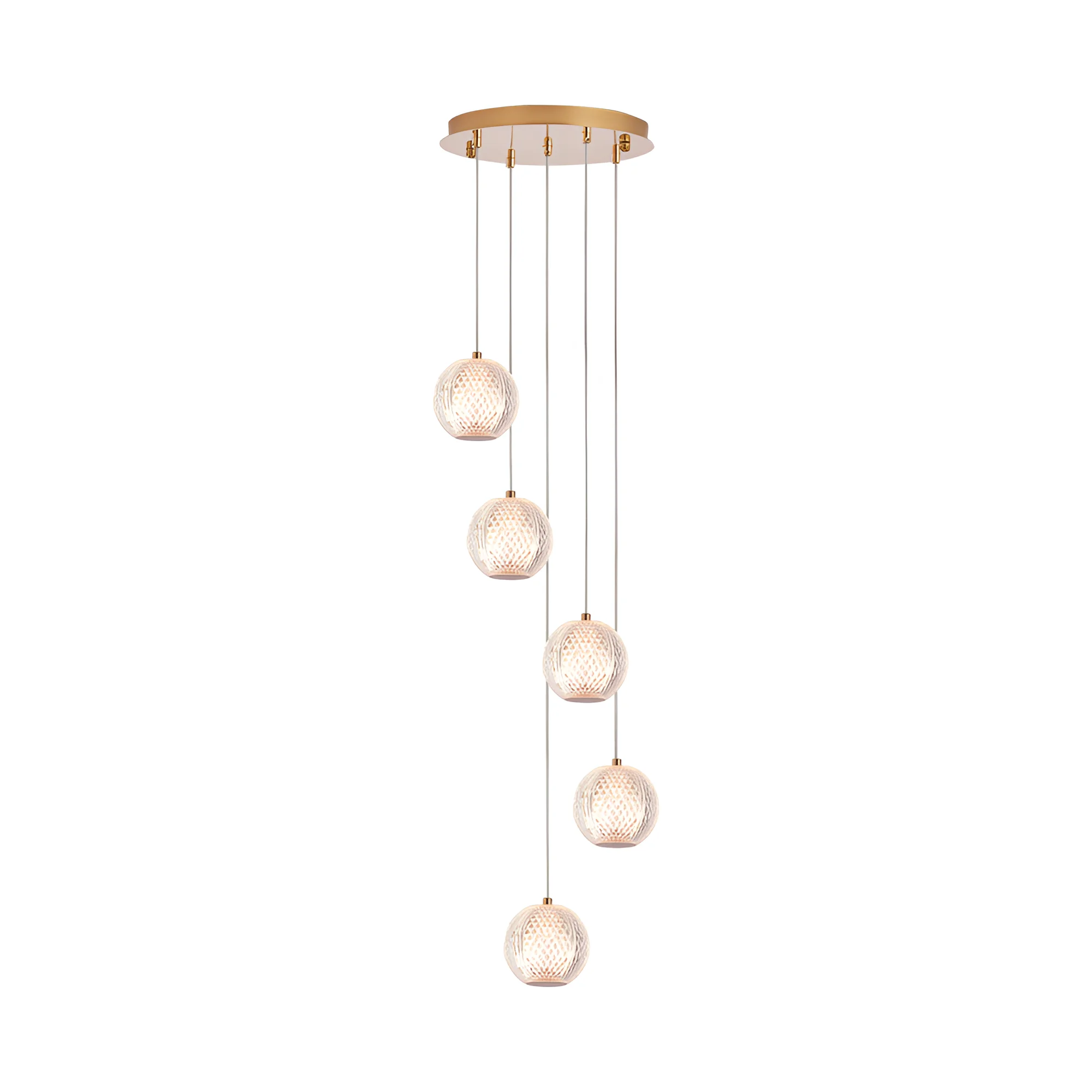 Viseća lampa 5×G9 zlatna, kavez od providnog stakla Glass S001